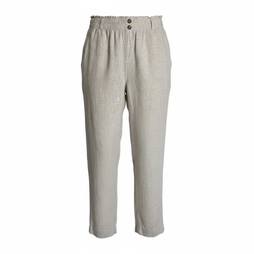 Briggs New York Linen Blend Pull-On Pants Size L Beige Elastic Waist Pockets